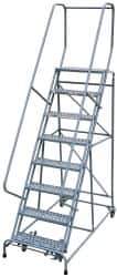 Cotterman - 110" 8 Step Rolling Warehouse Ladder - Assembled, 450 Lb Capacity, 80" Platform Height, 32" Base Width x 61" Base Depth, Perforated Tread - Apex Tool & Supply