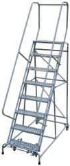 Cotterman - 110" 8 Step Rolling Warehouse Ladder - Assembled, 450 Lb Capacity, 80" Platform Height, 32" Base Width x 61" Base Depth, Perforated Tread - Apex Tool & Supply
