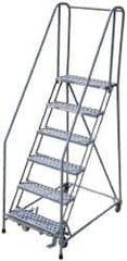 Cotterman - 90" 6 Step Rolling Warehouse Ladder - Assembled, 450 Lb Capacity, 60" Platform Height, 24" Base Width x 46" Base Depth, Perforated Tread - Apex Tool & Supply