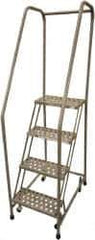 Cotterman - 70" 4 Step Rolling Warehouse Ladder - Assembled, 450 Lb Capacity, 40" Platform Height, 20" Base Width x 31" Base Depth, Perforated Tread - Apex Tool & Supply