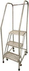 Cotterman - 80" 5 Step Rolling Warehouse Ladder - Assembled, 450 Lb Capacity, 50" Platform Height, 20" Base Width x 40" Base Depth, Perforated Tread - Apex Tool & Supply