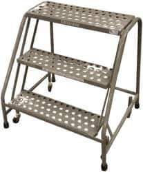 Cotterman - 30" 3 Step Rolling Warehouse Ladder - Assembled, 450 Lb Capacity, 30" Platform Height, 20" Base Width x 27" Base Depth, Perforated Tread - Apex Tool & Supply