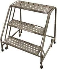 Cotterman - 30" 3 Step Rolling Warehouse Ladder - Assembled, 450 Lb Capacity, 30" Platform Height, 20" Base Width x 27" Base Depth, Perforated Tread - Apex Tool & Supply