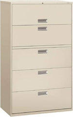 Hon - 42" Wide x 67" High x 19-1/4" Deep, 5 Drawer Roll-Out, Roll-Out Posting - Steel, Light Gray - Apex Tool & Supply