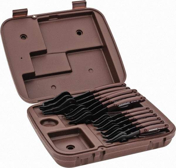 Paramount - 12 Piece, 3/8 to 3" Bore, 1/8 to 3-1/2" Shaft, Internal/External Retaining Ring Pliers Set - 0.038 to 0.09" Tip Diam Range - Apex Tool & Supply