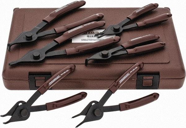 Paramount - 6 Piece, 3/8 to 1-3/4" Bore, 1/8 to 1-7/16" Shaft, Internal/External Retaining Ring Pliers Set - 0.038 to 0.07" Tip Diam Range - Apex Tool & Supply