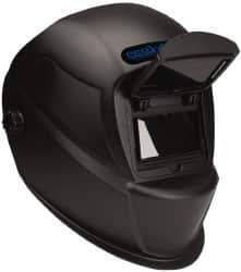 PRO-SAFE - 3-21/32" Window Width x 1-3/4" Window Height, 10 Shade Fixed Shade Lens, Front Lift Welding Helmet - Black Nylon Clear Lens - Apex Tool & Supply