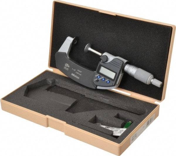 Mitutoyo - 1 to 2 Inch, Ratchet Stop Thimble, IP65 Water Resistance, Electronic Disc Micrometer - 0.0002 Inch Accuracy, 20mm Disc, 0.00005 Inch Resolution - Apex Tool & Supply