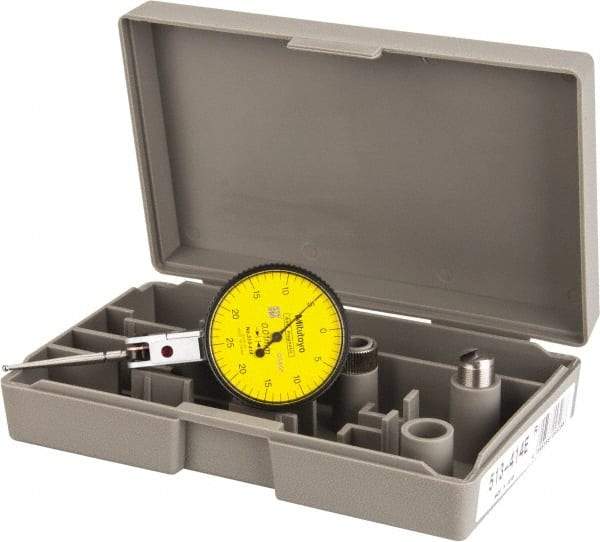Mitutoyo - 1/2 mm Range, 0.01 mm Dial Graduation, Horizontal Dial Test Indicator - 1.5748 Inch Yellow Dial, 0-25-0 Dial Reading, Accurate to 0.01 Inch - Apex Tool & Supply