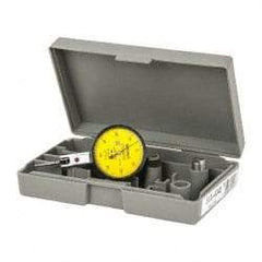 Mitutoyo - 0.8 mm Range, 0.01 mm Dial Graduation, Horizontal Dial Test Indicator - 1.5748 Inch Yellow Dial, 0-40-0 Dial Reading, Accurate to 0.008 Inch - Apex Tool & Supply