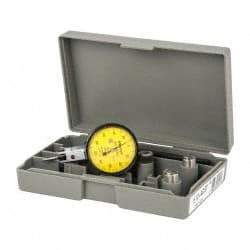 Mitutoyo - 0.2 mm Range, 0.002 mm Dial Graduation, Horizontal Dial Test Indicator - 1.5748 Inch Yellow Dial, 0-100-0 Dial Reading, 0.003 mm - Apex Tool & Supply