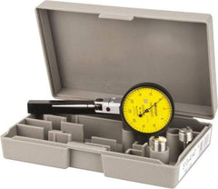 Mitutoyo - 1/2 mm Range, 0.01 mm Dial Graduation, Horizontal Dial Test Indicator - 1.5748 Inch Yellow Dial, 0-25-0 Dial Reading, Accurate to 0.01 Inch - Apex Tool & Supply