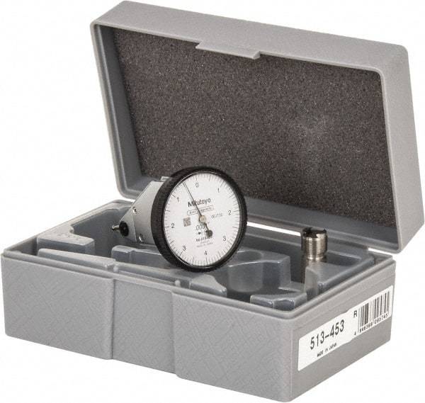 Mitutoyo - 0.008 Inch Range, 0.0001 Inch Dial Graduation, Vertical Dial Test Indicator - 1.5748 Inch White Dial, 0-4-0 Dial Reading, Accurate to 0.0001 Inch - Apex Tool & Supply
