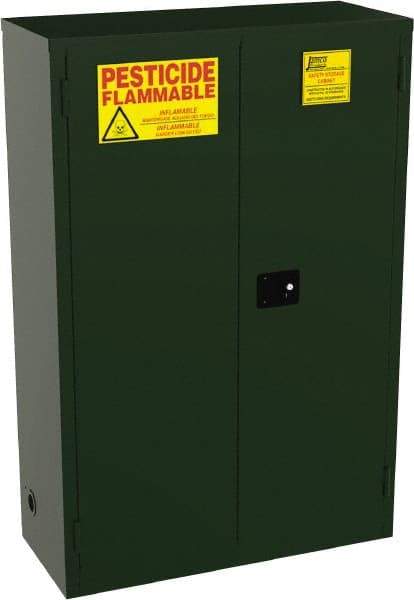Jamco - 2 Door, 2 Shelf, Green Steel Double Wall Safety Cabinet for Flammable and Combustible Liquids - 65" High x 18" Wide x 43" Deep, Manual Closing Door, 3 Point Key Lock, 45 Gal Capacity - Apex Tool & Supply