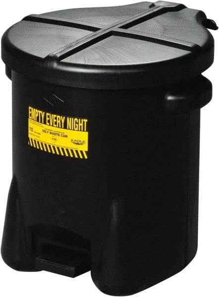 Eagle - 6 Gallon Capacity, HDPE Waste Can with Foot Lever - 13 Inch Long x 16-1/2 Inch Wide/Diameter x 16 Inch High, Black, Foot or Hand Operated, Approved FM and OSHA - Apex Tool & Supply
