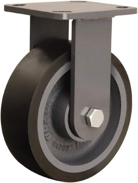 Hamilton - 6" Diam x 2" Wide x 7-1/2" OAH Top Plate Mount Rigid Caster - Polyurethane Mold onto Cast Iron Center, 1,560 Lb Capacity, Sealed Precision Ball Bearing, 4 x 4-1/2" Plate - Apex Tool & Supply