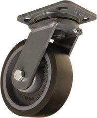 Hamilton - 6" Diam x 2" Wide x 7-1/2" OAH Top Plate Mount Swivel Caster - Polyurethane Mold onto Cast Iron Center, 1,560 Lb Capacity, Sealed Precision Ball Bearing, 4 x 5" Plate - Apex Tool & Supply