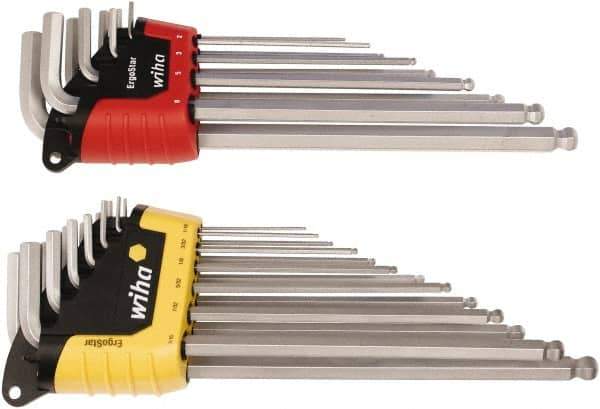 Wiha - 22 Piece L-Key Ball End Hex Key Set - Hex Range 0.05 to 3/8" - Apex Tool & Supply