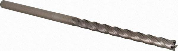 Accupro - 1/4", 3" LOC, 1/4" Shank Diam, 6" OAL, 4 Flute, Solid Carbide Square End Mill - Single End, Uncoated, Spiral Flute, 30° Helix, Centercutting, Right Hand Cut, Right Hand Flute, Series Miniature - Apex Tool & Supply