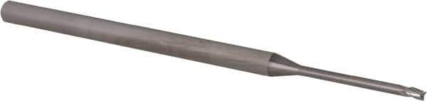 Accupro - 0.055", 0.082" LOC, 1/8" Shank Diam, 2-1/2" OAL, 3 Flute, Solid Carbide Square End Mill - Single End, Uncoated, Spiral Flute, 30° Helix, Centercutting, Right Hand Cut, Right Hand Flute, Series Miniature - Apex Tool & Supply