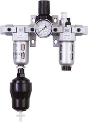 PRO-SOURCE - 1/4" NPT Port Miniature 3 Piece Filter-Regulator-Lubricator FRL Unit - Polycarbonate Bowl, 18 SCFM, 145 Max psi, 6.69" High, Automatic Drain - Apex Tool & Supply