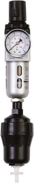 PRO-SOURCE - 1/4" NPT Port Miniature 1 Piece Filter/Regulator FRL Unit - Polycarbonate Bowl, 20 SCFM, 145 Max psi, 6.69" High, Automatic Drain - Apex Tool & Supply
