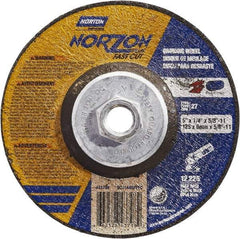 Norton - 5" Wheel Diam, 1/4" Wheel Thickness, Type 27 Depressed Center Wheel - Ceramic, Resinoid Bond, 12,225 Max RPM - Apex Tool & Supply