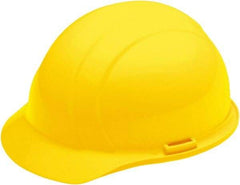 Ability One - ANSI Type I, Class E Rated, 4-Point, Ratchet Adjustment Hard Hat - Yellow, Full Brim - Apex Tool & Supply