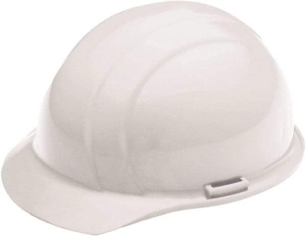 Ability One - ANSI Type I, Class E Rated, 4-Point, Ratchet Adjustment Hard Hat - White, Standard Brim - Apex Tool & Supply