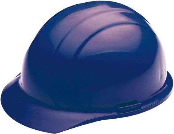 Ability One - ANSI Type I, Class E Rated, 4-Point, Ratchet Adjustment Hard Hat - Blue, Full Brim - Apex Tool & Supply