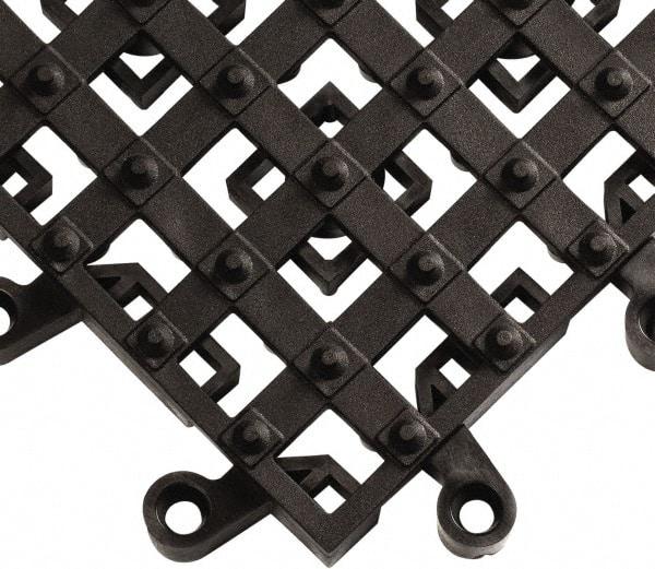 Wearwell - 18" Long x 18" Wide x 7/8" Thick, Anti-Fatigue Modular Matting Open Grid - Male & Female, 4 Interlocking Sides, Black, For Dry & Wet Areas, Series 553 - Apex Tool & Supply