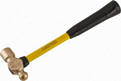 Ampco - 1 Lb Head Aluminum Bronze Ball Pein Hammer - 14" Fiberglass Handle with Grip, 1-5/16" Face Diam, 14" OAL - Apex Tool & Supply