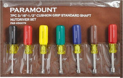 Paramount - 7 Piece 3/16 to 1/2" Nutdriver Set - Hollow Shaft, Ergonomic Handle - Apex Tool & Supply