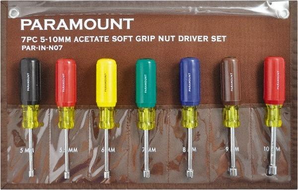Paramount - 7 Piece 5 to 10mm Nutdriver Set - Hollow Shaft, Ergonomic Handle - Apex Tool & Supply