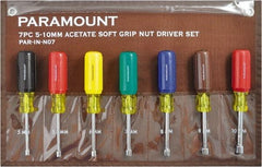 Paramount - 7 Piece 5 to 10mm Nutdriver Set - Hollow Shaft, Ergonomic Handle - Apex Tool & Supply