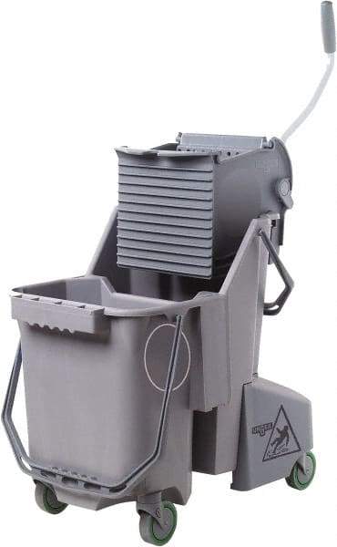 Unger - 32 Qt Plastic Bucket & Wringer - 21" Long x 20" High x 15" Wide, Gray, Aluminum Handle - Apex Tool & Supply