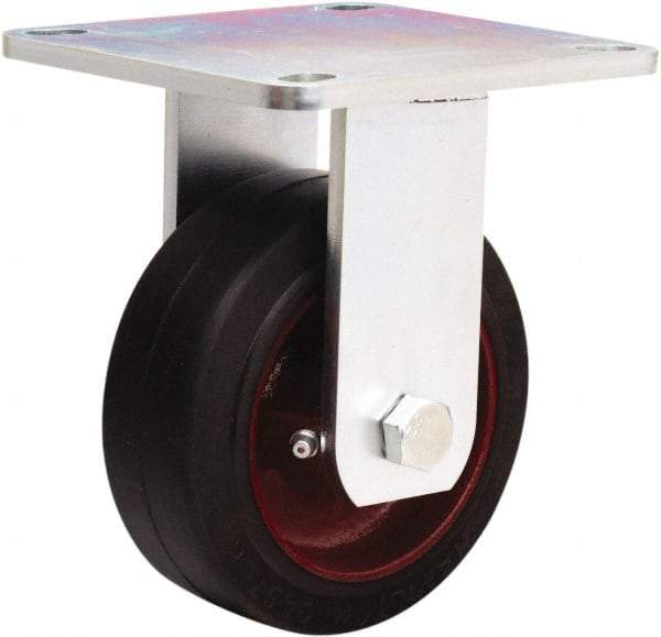 Hamilton - 5" Diam x 2" Wide x 6-1/2" OAH Top Plate Mount Rigid Caster - Rubber Mold on Cast Iron, 350 Lb Capacity, Straight Roller Bearing, 5 x 5-1/2" Plate - Apex Tool & Supply