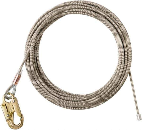 PRO-SAFE - 100' Long, 350 Lb Capacity, 1 Leg Locking Snap Hook Harness Lifeline - 5/16" Diam, Stainless Steel, Locking Snap Hook Anchorage Connection - Apex Tool & Supply