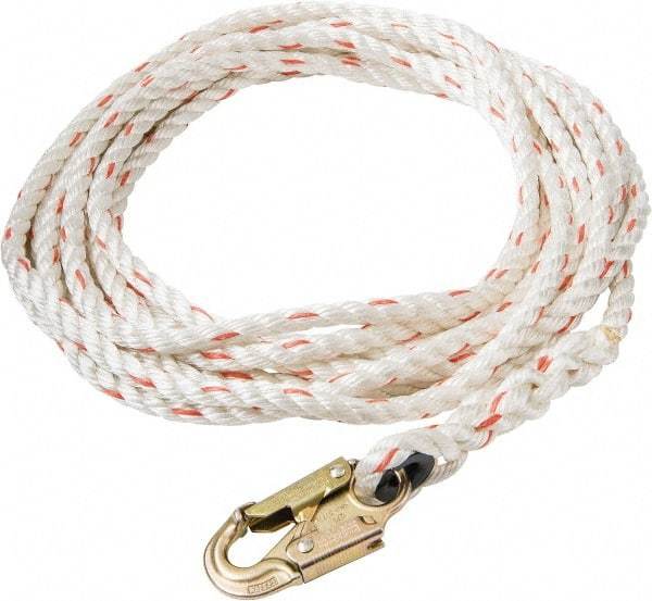 PRO-SAFE - 50' Long, 350 Lb Capacity, 1 Leg Locking Snap Hook Harness Lifeline - 5/8" Diam, Poly-Blend Rope, Locking Snap Hook Anchorage Connection - Apex Tool & Supply
