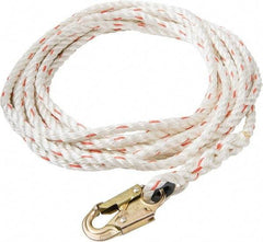 PRO-SAFE - 50' Long, 350 Lb Capacity, 1 Leg Locking Snap Hook Harness Lifeline - 5/8" Diam, Poly-Blend Rope, Locking Snap Hook Anchorage Connection - Apex Tool & Supply