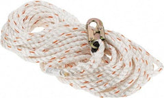 PRO-SAFE - 100' Long, 350 Lb Capacity, 1 Leg Locking Snap Hook Harness Lifeline - 5/8" Diam, Poly-Blend Rope, Locking Snap Hook Anchorage Connection - Apex Tool & Supply