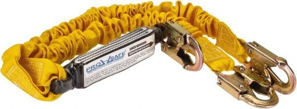 PRO-SAFE - 6' Long, 350 Lb Capacity, 2 Leg Locking Snap Hook Harness Shock Absorbing Lanyard - Polyester Webbing, Locking Snap Hook Anchorage Connection - Apex Tool & Supply