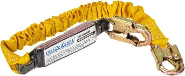 PRO-SAFE - 6' Long, 350 Lb Capacity, 1 Leg Locking Snap Hook Harness Shock Absorbing Lanyard - Polyester Webbing, Locking Snap Hook Anchorage Connection - Apex Tool & Supply