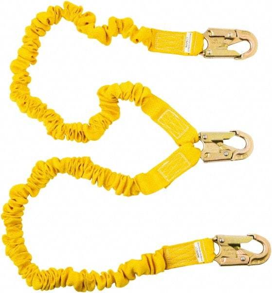 PRO-SAFE - 6' Long, 350 Lb Capacity, 2 Leg Locking Snap Hook Harness Shock Absorbing Lanyard - Polyester Webbing, Locking Snap Hook Anchorage Connection - Apex Tool & Supply