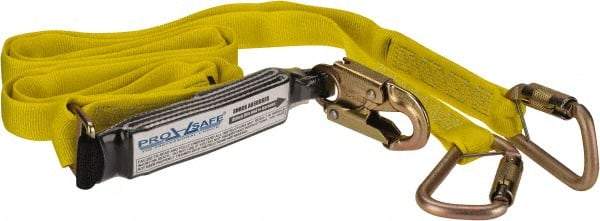 PRO-SAFE - 6' Long, 350 Lb Capacity, 2 Leg Locking Snap Hook Harness Shock Absorbing Lanyard - Polyester Webbing, Locking Snap Hook Anchorage Connection - Apex Tool & Supply