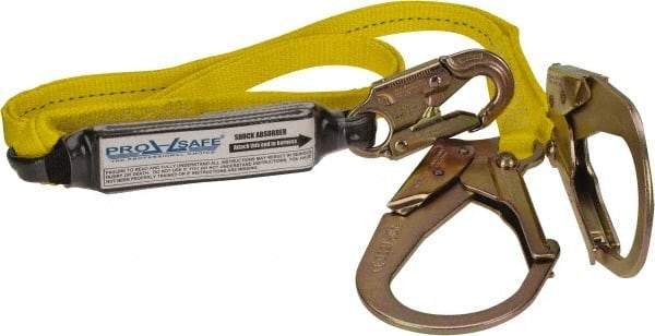 PRO-SAFE - 6' Long, 350 Lb Capacity, 2 Leg Locking Snap Hook Harness Shock Absorbing Lanyard - Polyester Webbing, Locking Rebar Snap Hook Anchorage Connection - Apex Tool & Supply