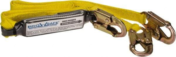 PRO-SAFE - 6' Long, 350 Lb Capacity, 2 Leg Locking Snap Hook Harness Shock Absorbing Lanyard - Polyester Webbing, Locking Snap Hook Anchorage Connection - Apex Tool & Supply