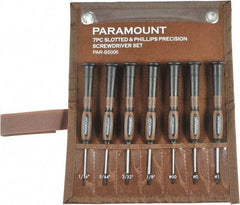 Paramount - 7 Piece Phillips & Slotted Screwdriver Set - Bit Sizes: Philips #00 to #1 - Apex Tool & Supply