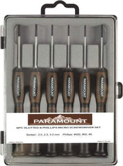 Paramount - 6 Piece Phillips & Slotted Screwdriver Set - Bit Sizes: Philips #000 to #0 - Apex Tool & Supply