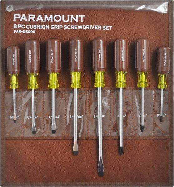 Paramount - 8 Piece Phillips & Slotted Screwdriver Set - Bit Sizes: Philips #1 to #3 - Apex Tool & Supply